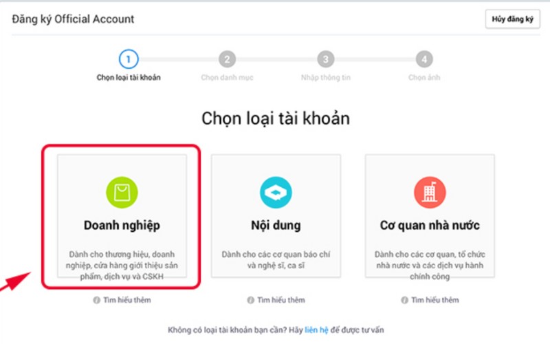 Lựa chọn loại tài khoản