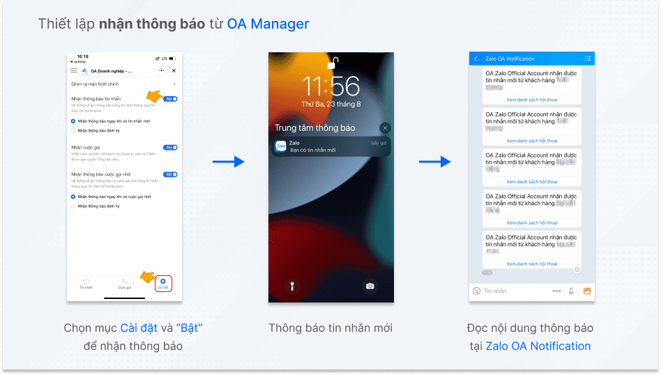 Cách cài đặt nhận thông báo từ OA Manager