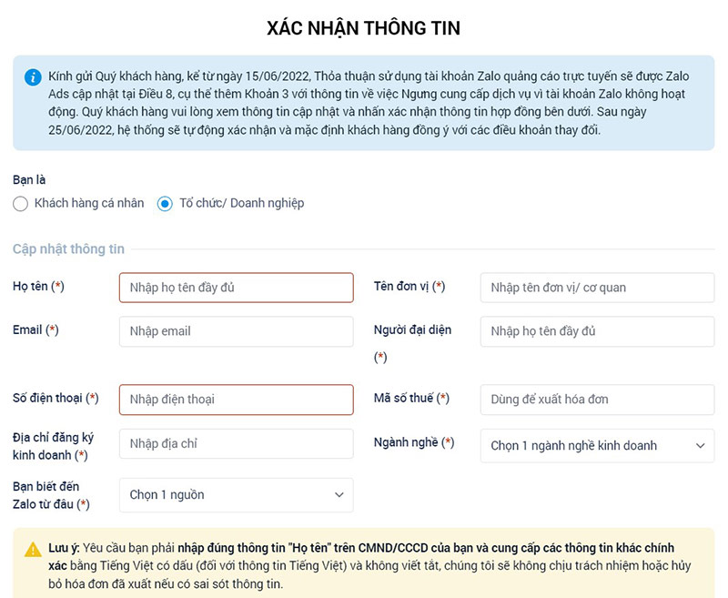 Chuẩn bị và xác thực tài khoản Zalo Official Account 