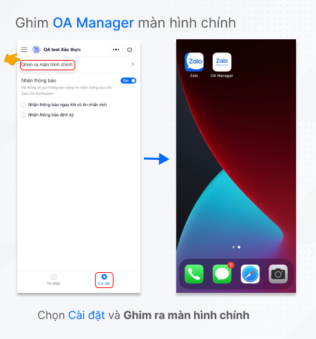 Ghim OA Manager ra màn hình chính của điện thoại 