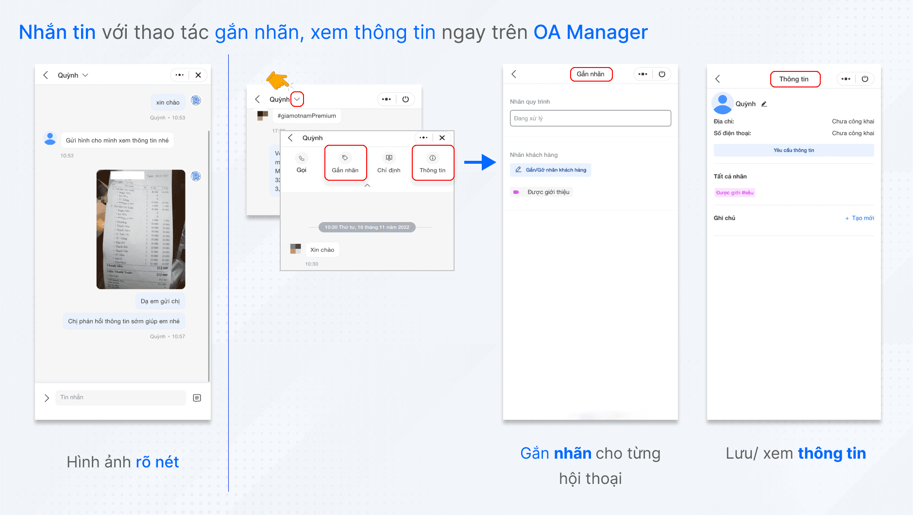 Gửi tin nhắn với khách hàng ngay trên OA Manager điện thoại