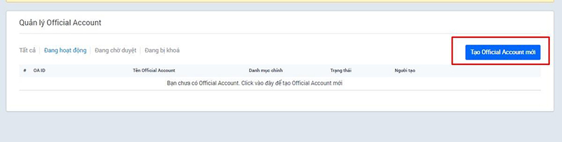 Chọn “Tạo Official Account mới”