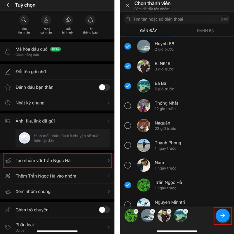 Tạo nhóm Zalo thông qua một người - Bước 2 