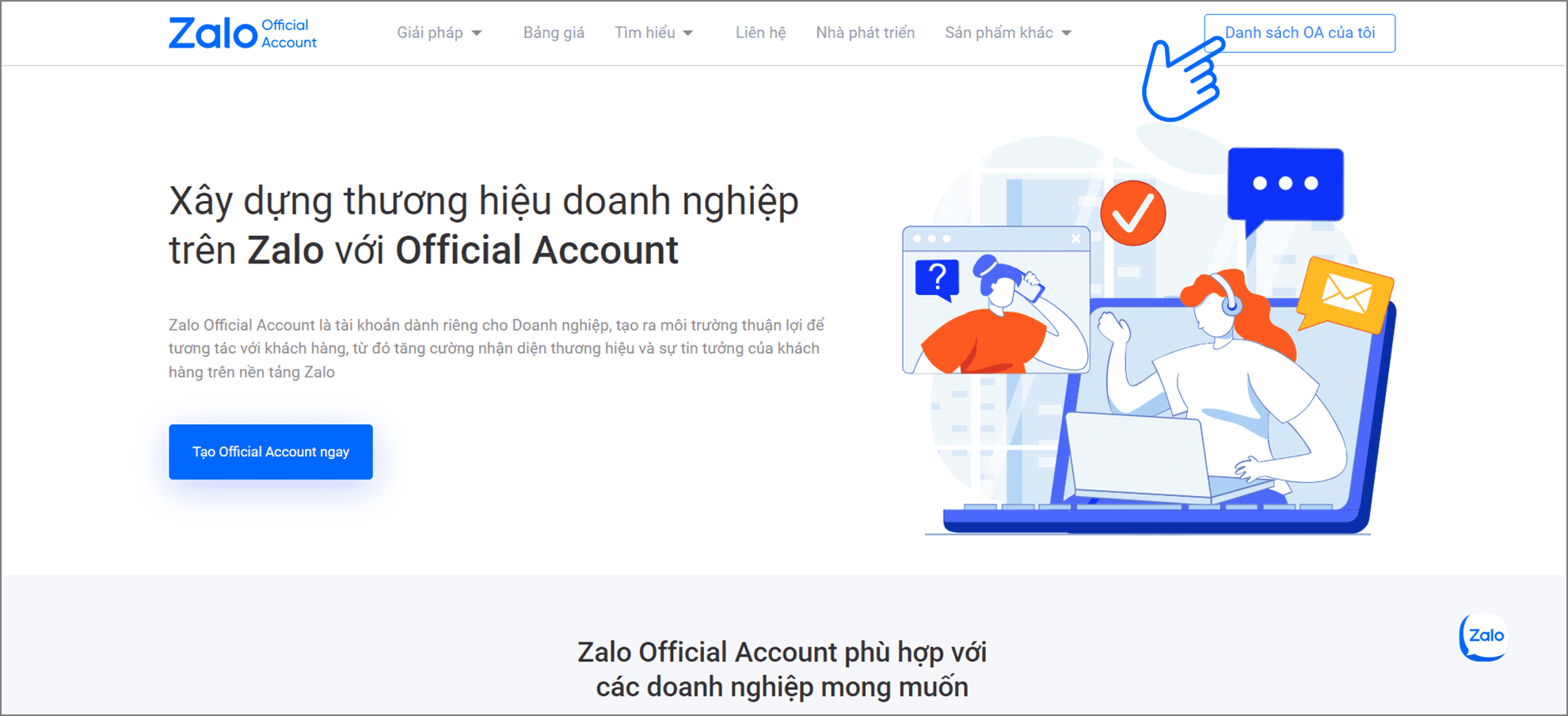 Đăng ký Zalo Oa Doanh Nghiệp - bước 1