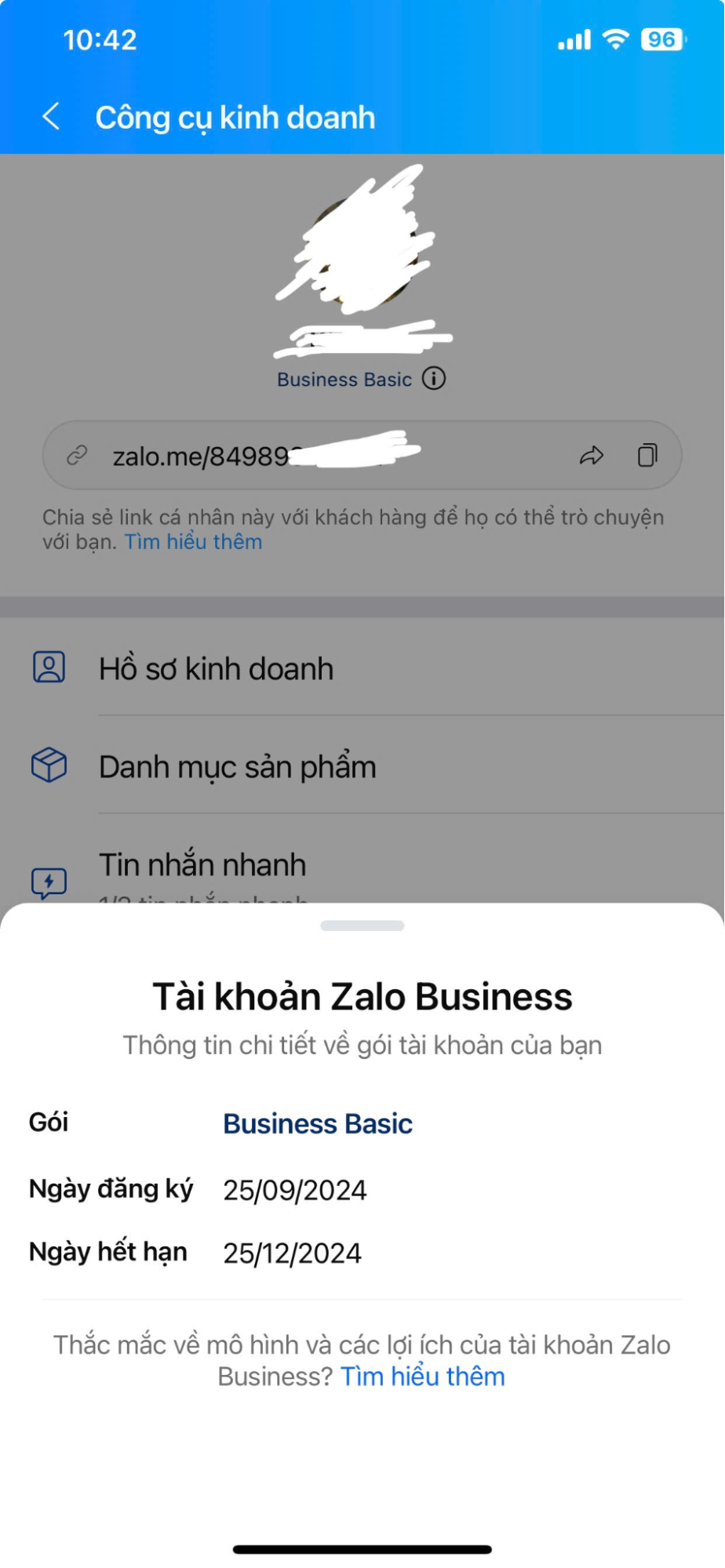 Thời hạn sử dụng của gói Zalo Business Basic miễn phí