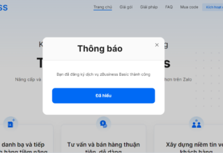 Thông báo đã đăng ký dùng thử zBusiness thành công 