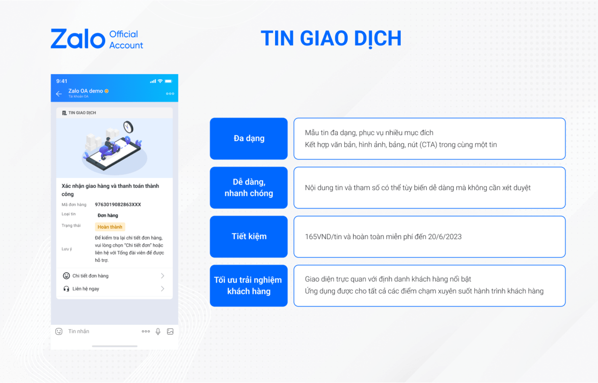 Đặc điểm và lợi ích của Tin giao dịch Zalo OA