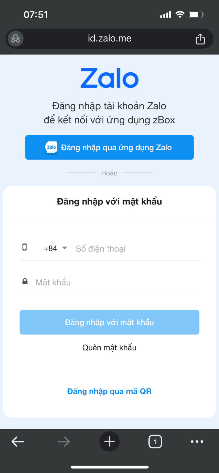 Đăng nhập tài khoản Zalo 