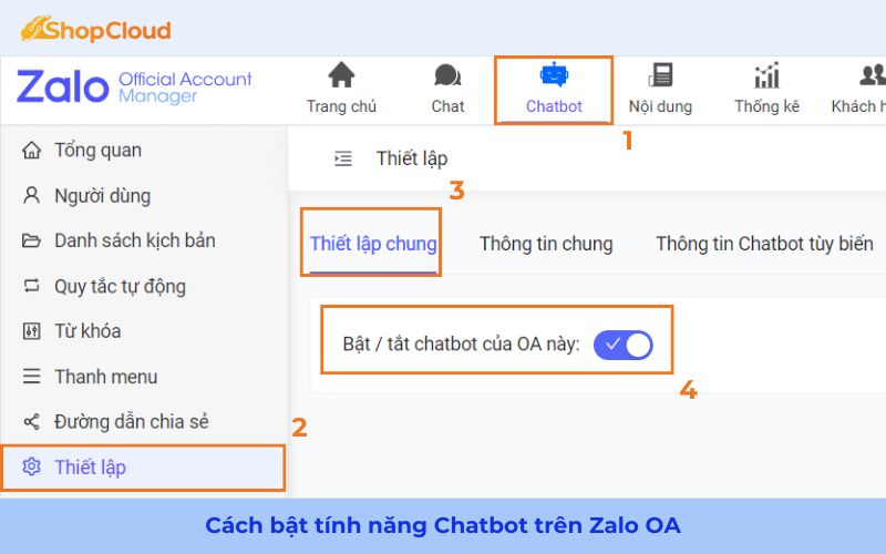 Cách bật tính năng Chatbot trên Zalo OA